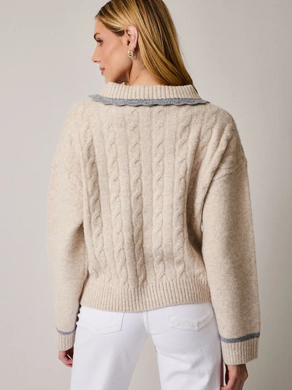 Esther Collared Long Sleeve Cable Sweater