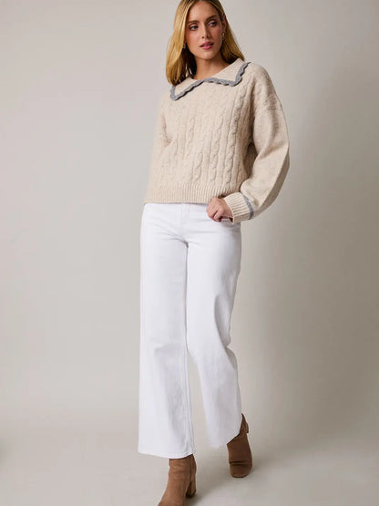 Esther Collared Long Sleeve Cable Sweater