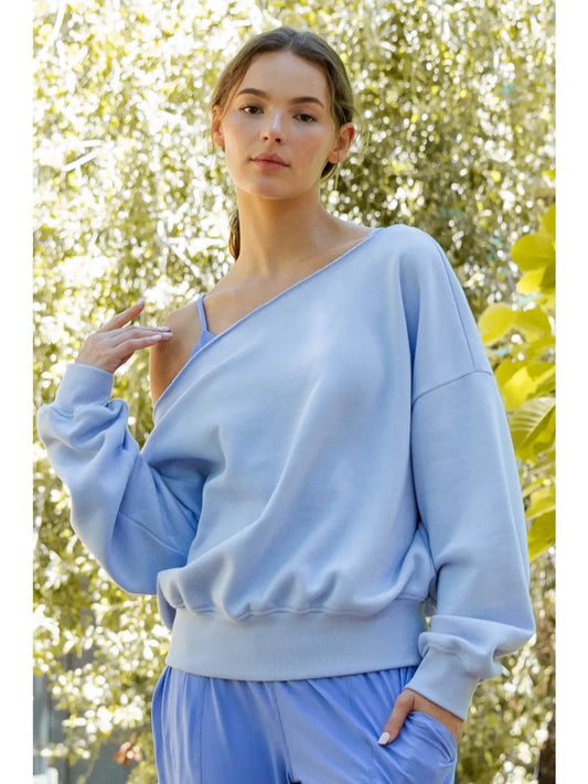 Saylor French Terry Fleece Off Shoulder Top