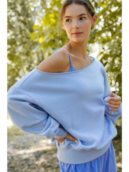 Saylor French Terry Fleece Off Shoulder Top