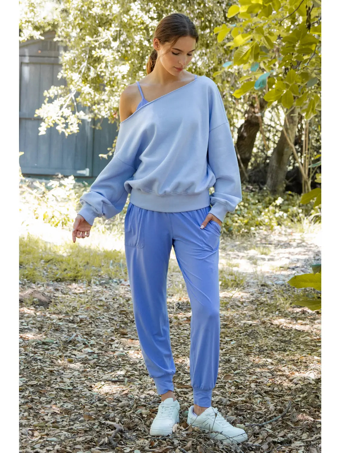 Saylor French Terry Fleece Off Shoulder Top