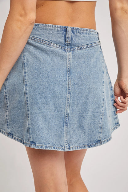 Front & Center Washed A-Line Denim Mini Skirt