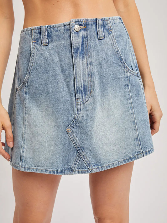 Front & Center Washed A-Line Denim Mini Skirt