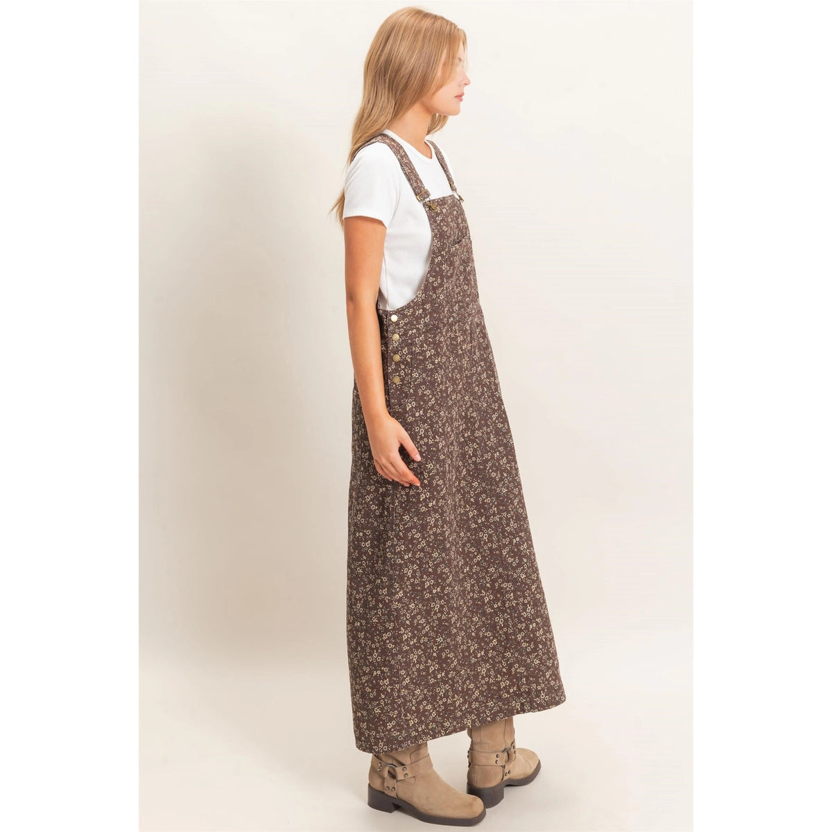 Floral Garment Wash Overall Dress