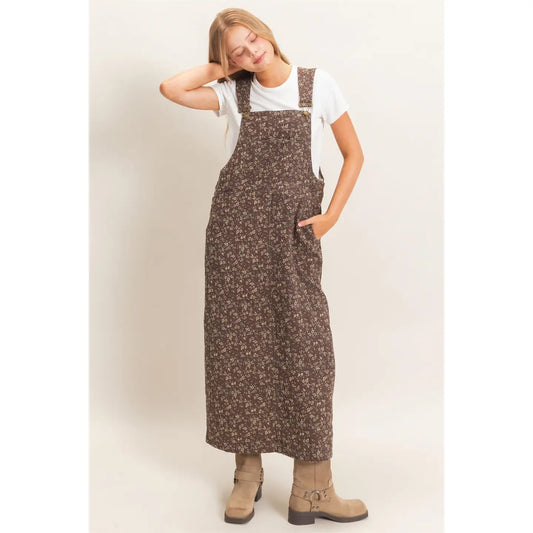 Floral Garment Wash Overall Dress