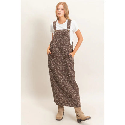 Floral Garment Wash Overall Dress