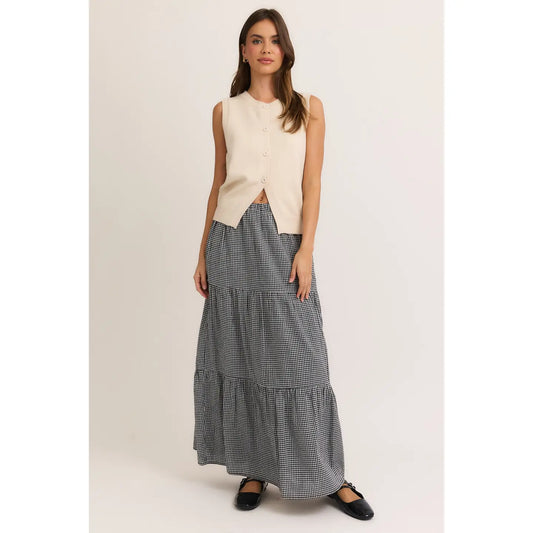 High Waisted Gingham Tiered Maxi Skirt