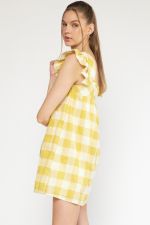 So Golden Gingham Square Neck Sundress