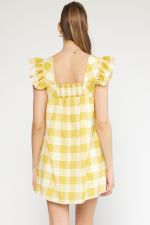 So Golden Gingham Square Neck Sundress