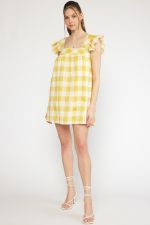 So Golden Gingham Square Neck Sundress