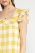 So Golden Gingham Square Neck Sundress