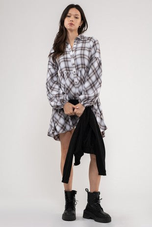 Plaid Babydoll Mini Shirtdress