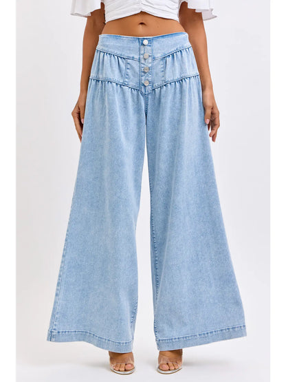 Summer 4 Button High Rise Wide Leg