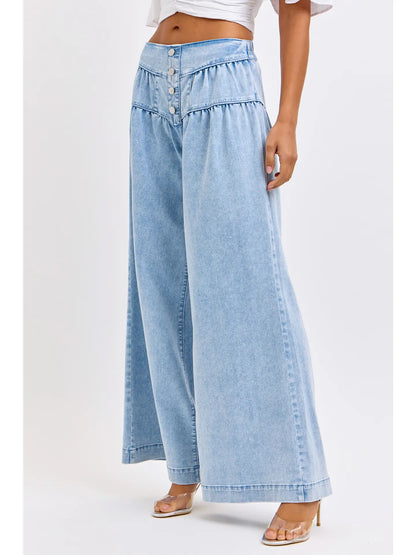 Summer 4 Button High Rise Wide Leg