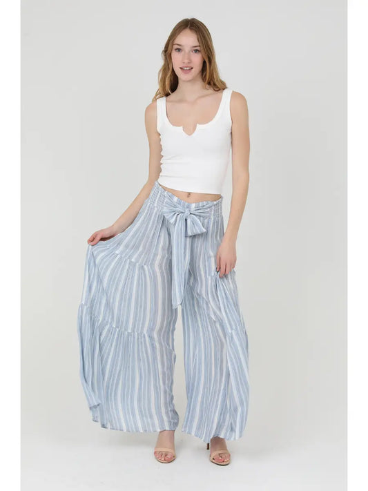 Kate Striped Wide Leg Pants with Tie Waist