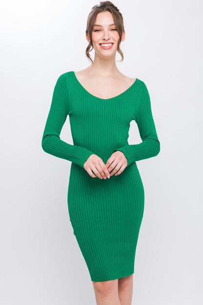 Kelly Long Sleeve Knit Bodycon Mid Dress