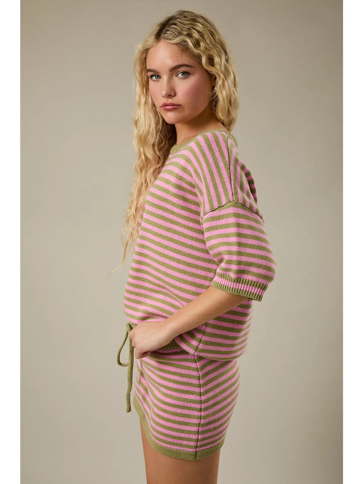 Kiley Short Sleeve Crew Neck Stripe Sweater Top