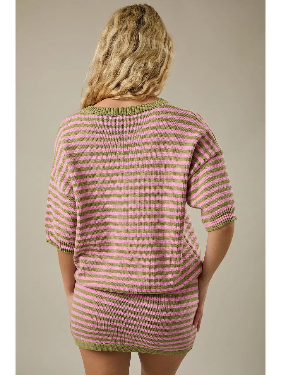 Kiley Short Sleeve Crew Neck Stripe Sweater Top