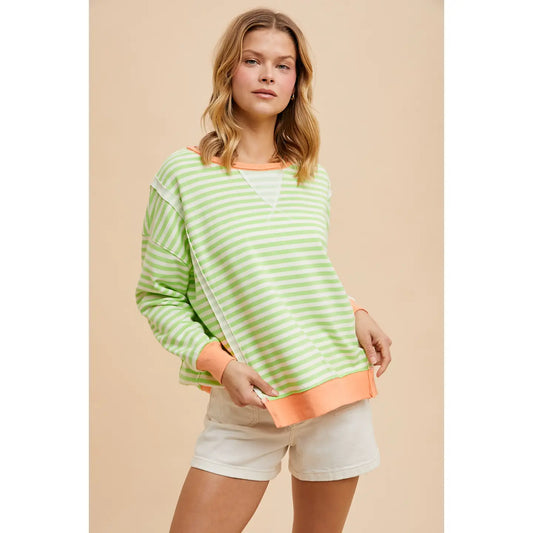 Spring Garment Washed Striped Terry Pullover