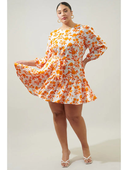 Curvy Manzanilla Floral Collins Godet Mini Dress