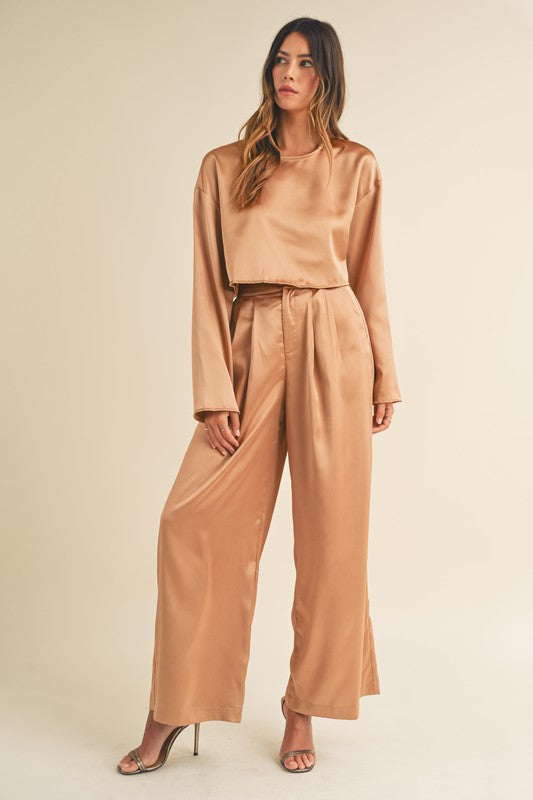 Edie Crop Top & Wide Leg Satin Pants Set