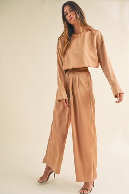 Edie Crop Top & Wide Leg Satin Pants Set