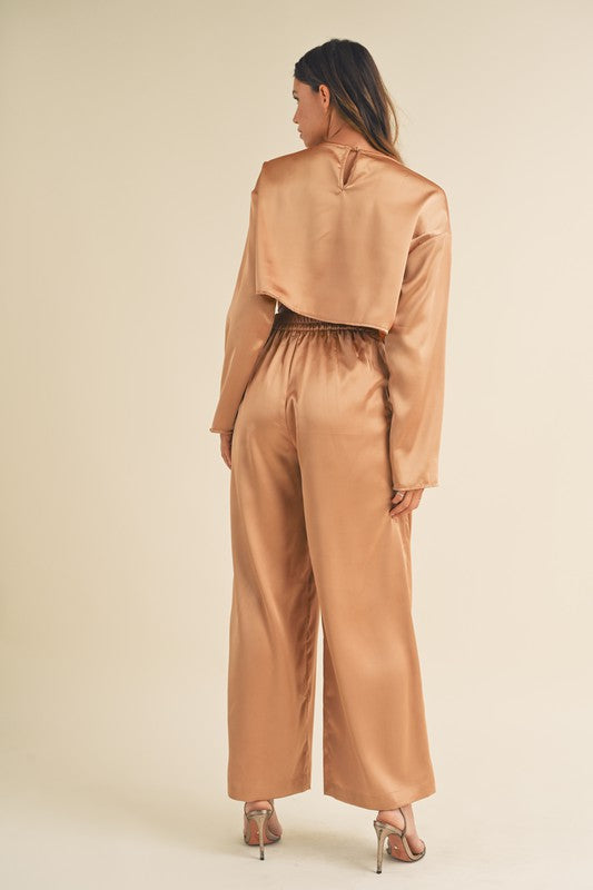 Edie Crop Top & Wide Leg Satin Pants Set