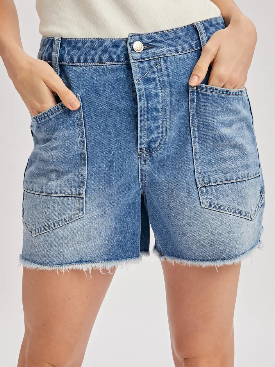 Denim Patch Pocket Barrel Shorts