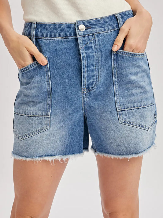 Denim Patch Pocket Barrel Shorts