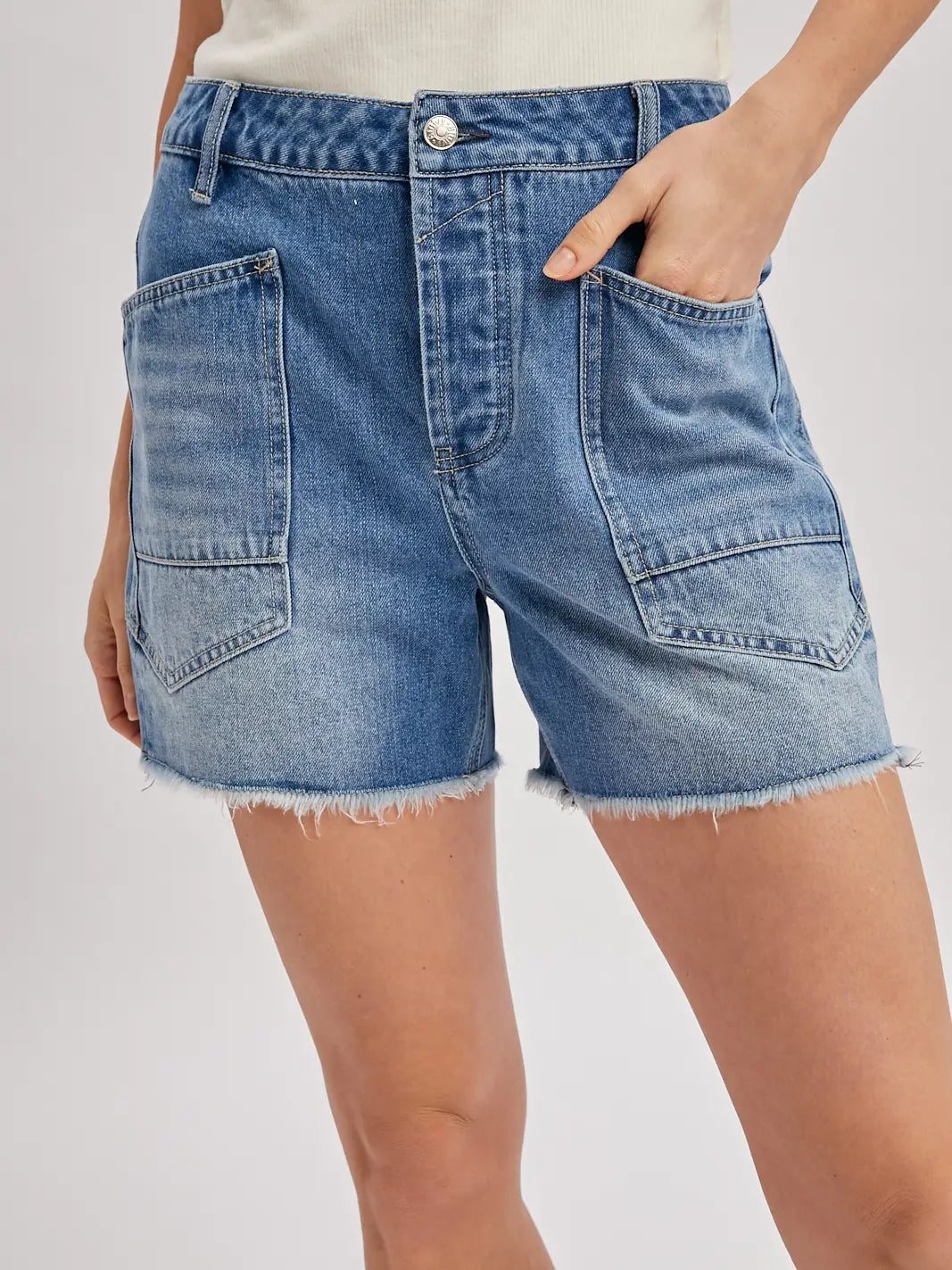 Denim Patch Pocket Barrel Shorts