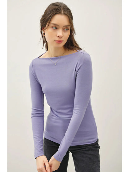 Peri Basic Boat Neck Long Sleeve Knit Top