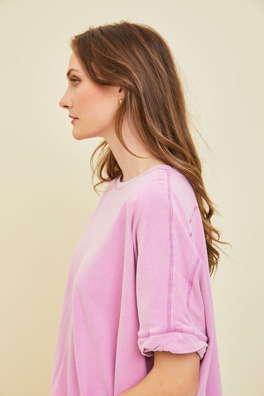 LILAC MINERAL-WASHED OVERSIZED TEE