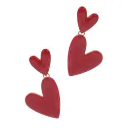 Double Hearts Enamel Post Drop Earrings