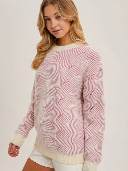 Crew Neck Geo Textured Knit Sweater