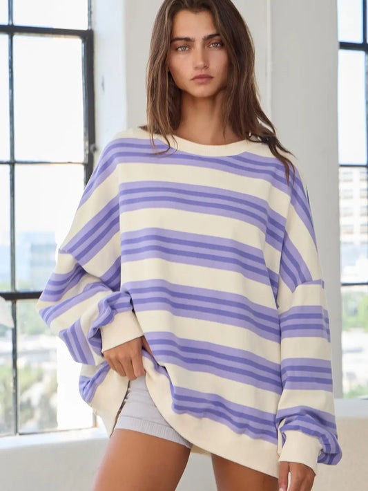 Striped Terry Oversized Sweatshirt Top