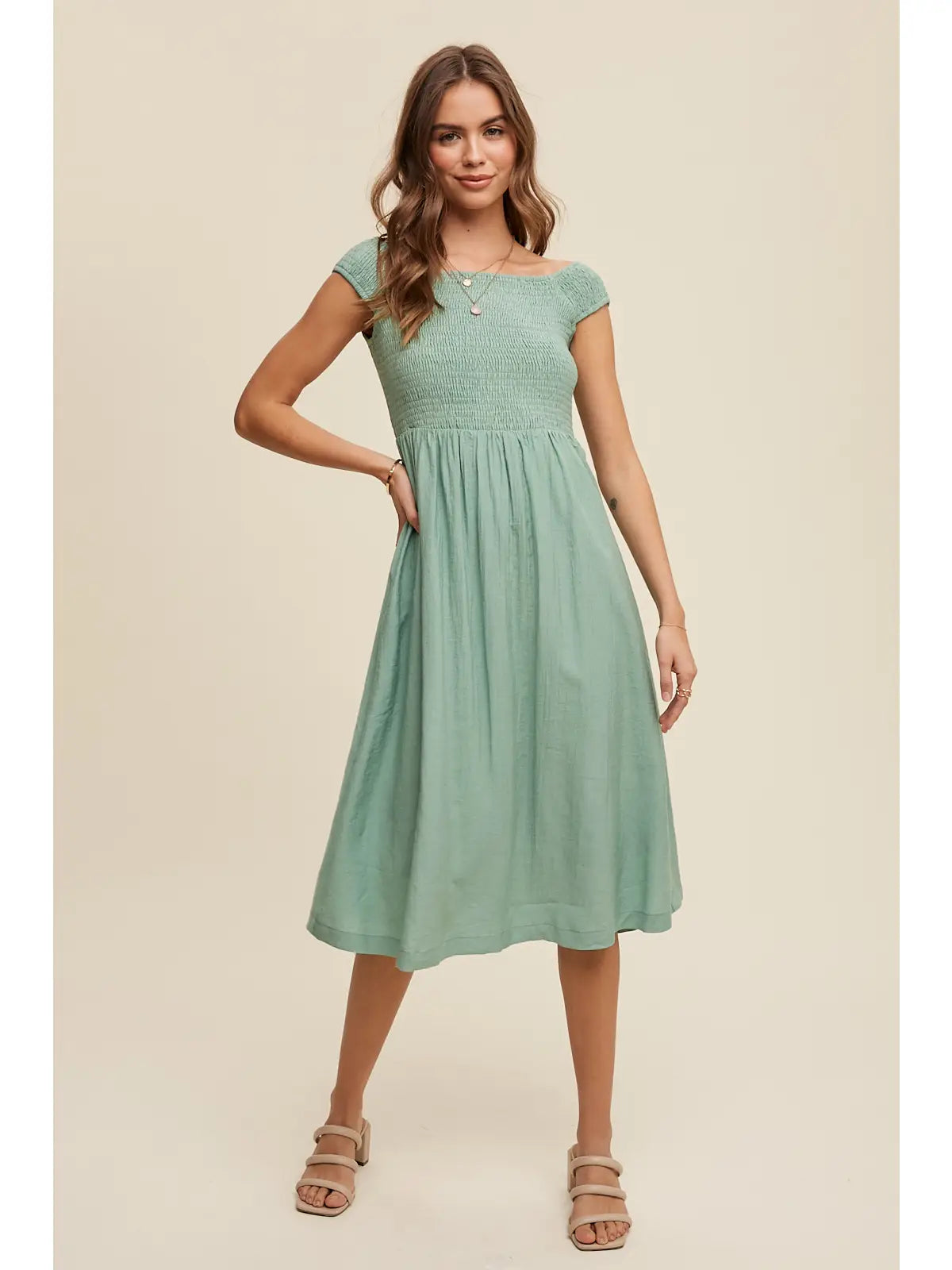 The Real Life Smocked Bodice Cotton Midi Dress