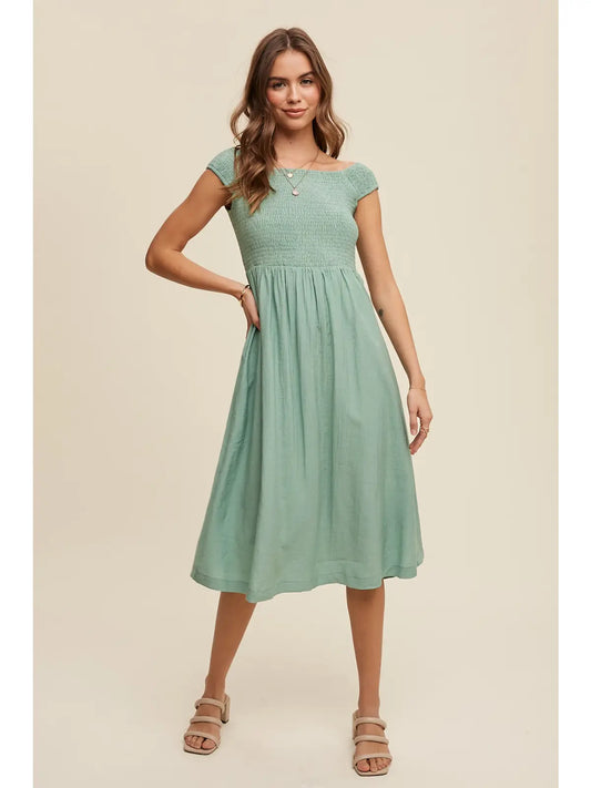 The Real Life Smocked Bodice Cotton Midi Dress