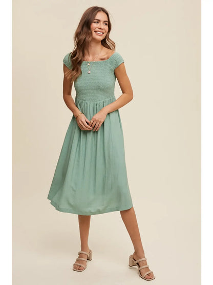The Real Life Smocked Bodice Cotton Midi Dress