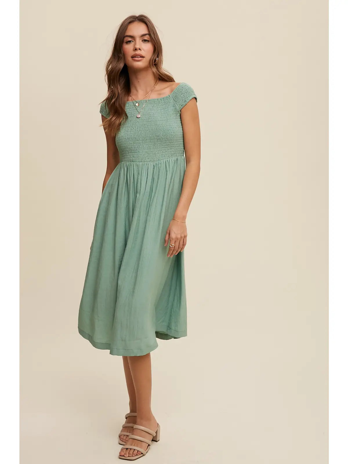 The Real Life Smocked Bodice Cotton Midi Dress