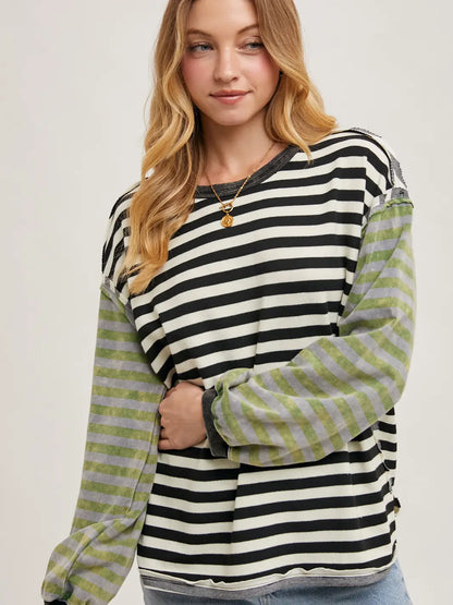 The Redux Stripe Contrast Exposed Seam Loose Fit Knit Pullover
