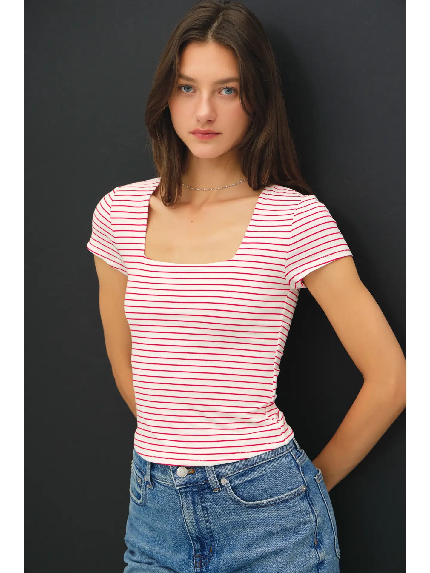 Jillian Ultra Soft Double Lined Striped Square Neck Top