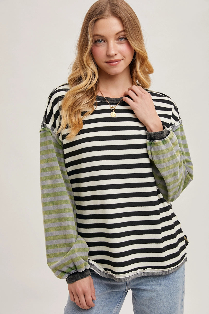 The Redux Stripe Contrast Exposed Seam Loose Fit Knit Pullover