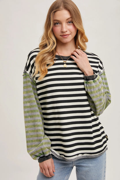 The Redux Stripe Contrast Exposed Seam Loose Fit Knit Pullover