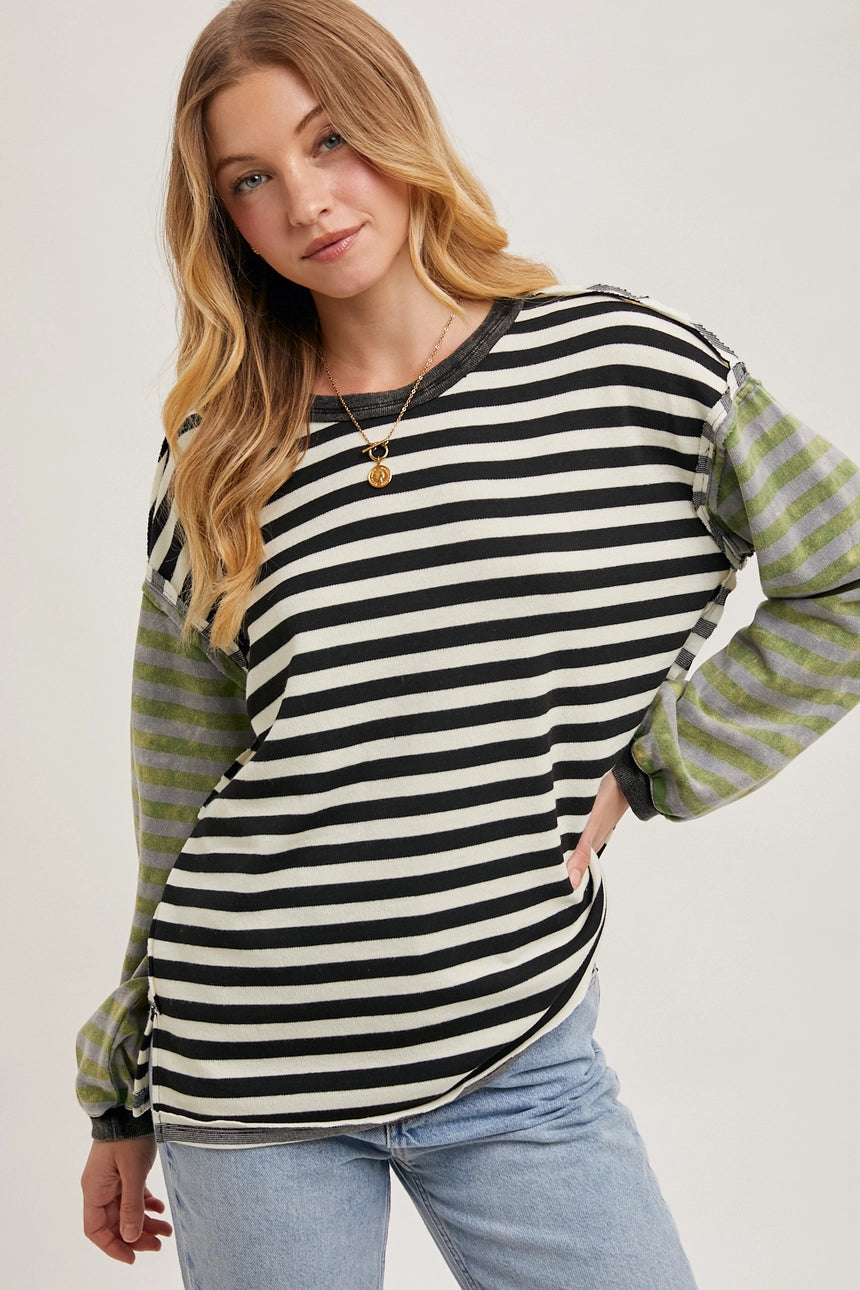 The Redux Stripe Contrast Exposed Seam Loose Fit Knit Pullover