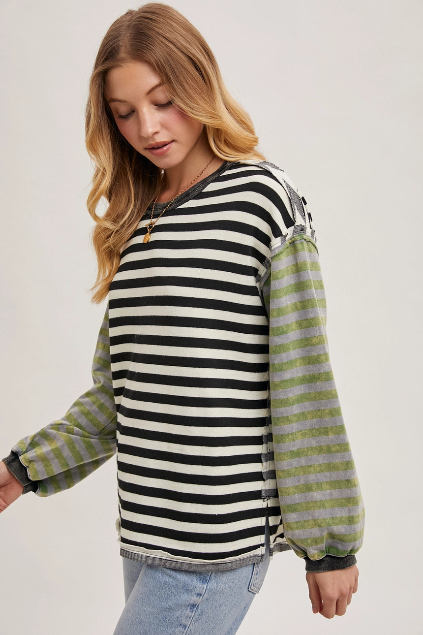 The Redux Stripe Contrast Exposed Seam Loose Fit Knit Pullover