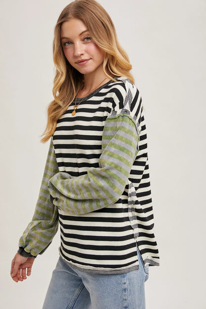 The Redux Stripe Contrast Exposed Seam Loose Fit Knit Pullover