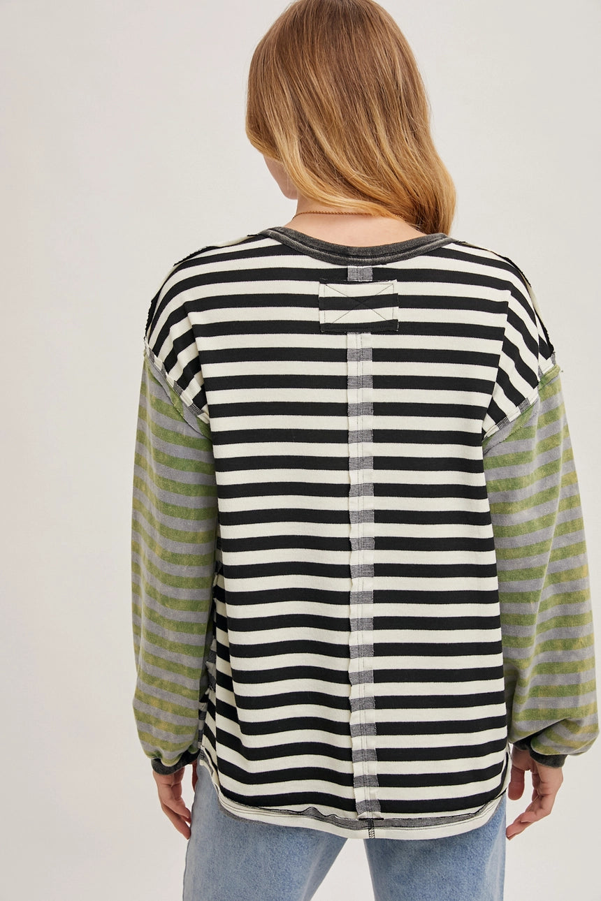 The Redux Stripe Contrast Exposed Seam Loose Fit Knit Pullover