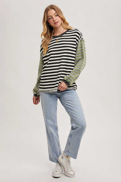 The Redux Stripe Contrast Exposed Seam Loose Fit Knit Pullover