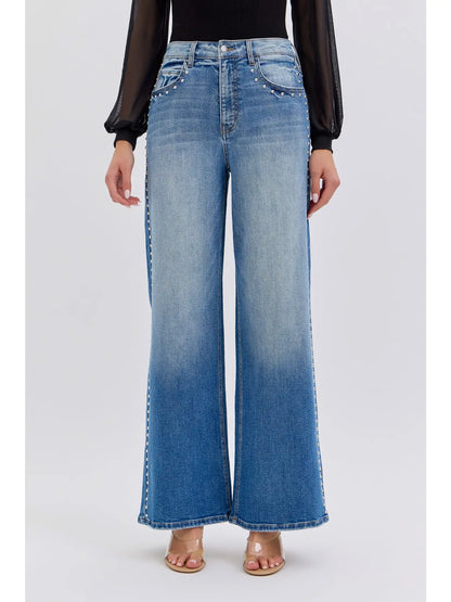 Reform High Rise Studded Wide Leg