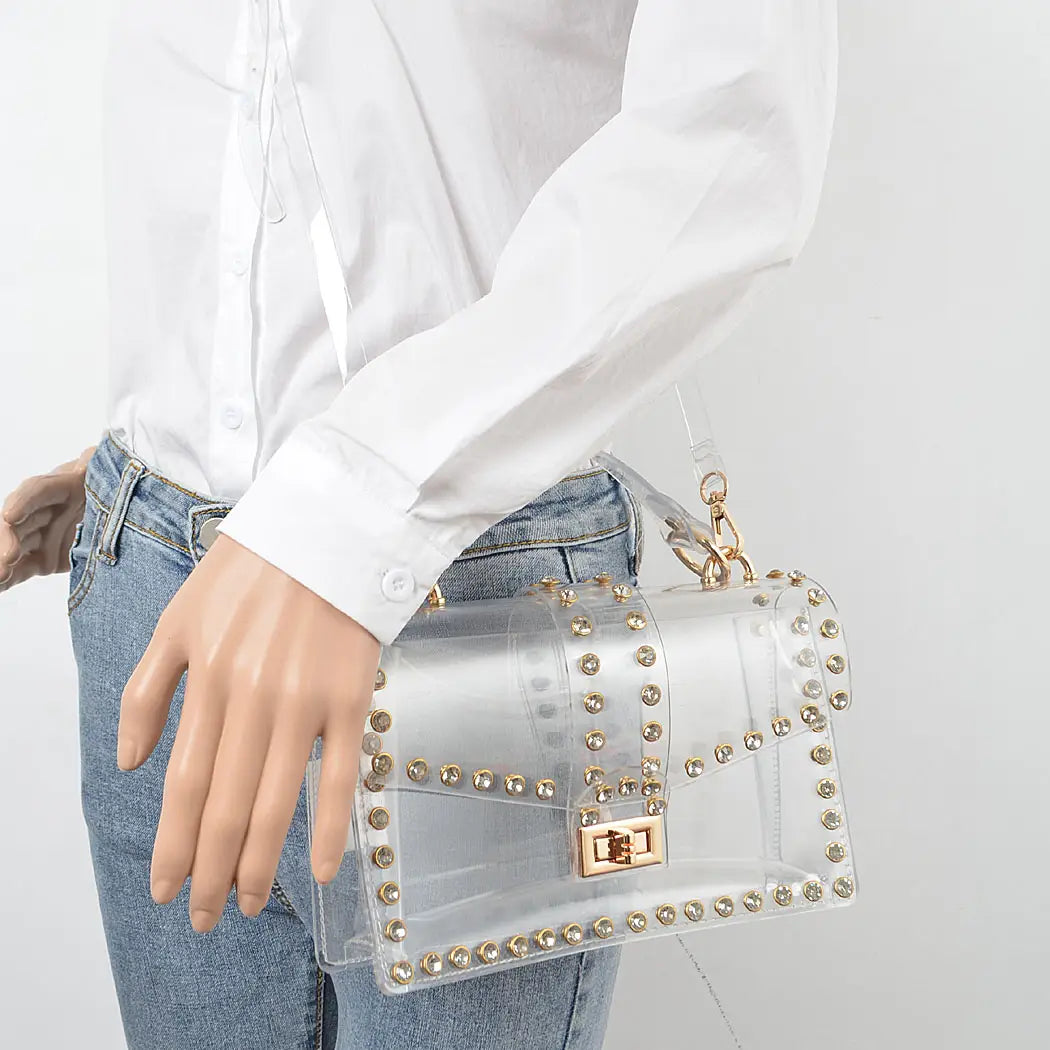 Rhinestone Studded Transparent Crossbody Bag